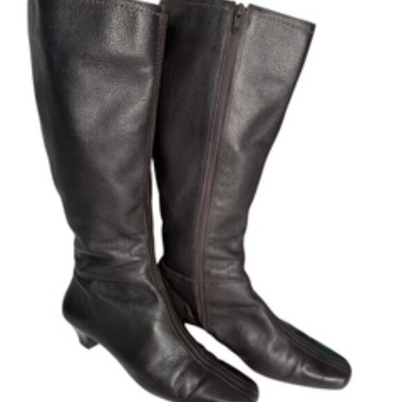 Eddie Bauer Dark Brown Leather Knee High Boots Womens 8 Wide Calf - Picture 1 of 14